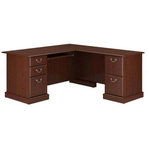 Bush Furniture Saratoga L Shaped Computer Desk with Drawers and Storage in Harvest Cherry | Large Corner Office Table for Workspace