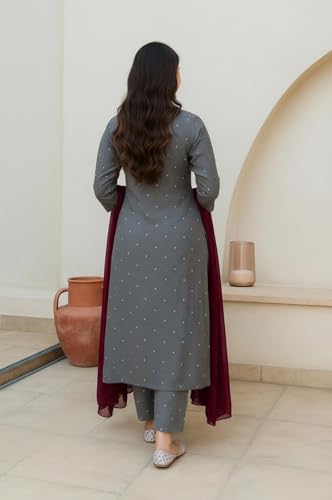 Image of ANNI Designer Women's Rayon Viscose Printed Straight Kurta with Pant and Dupatta | Stylish Ethnic Wear Set for Women | Casual, Festive & Office Wear Kurti Set