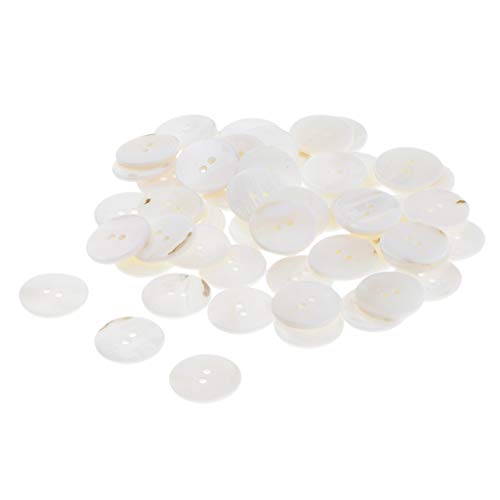 50 botones de concha con 2 agujeros para coser botones de ropa, color blanco Cover