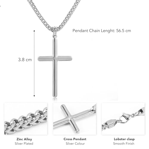 Image of Peora Fancy Cross Pendant with Cuban Chain Fashion Jewellery Gift for Men & Women
