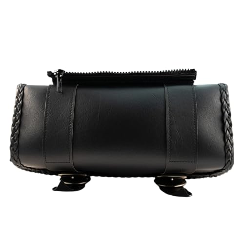 Image of Willie & Max Dowco 58330-20 Braided Series: Synthetic Leather Large Straight Motorcycle Saddlebag Set, Black, Universal Fit, 15 Liter Each /30 Liter Total Capacity