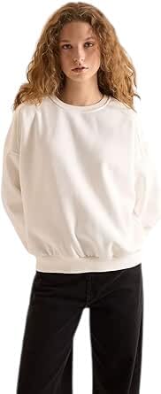 DeFacto Oversize Geniş Kalıp Bisiklet Yaka Basic Düz Kalın Sweatshirt, L, D9022AXNS, Gri-GR210, kadın