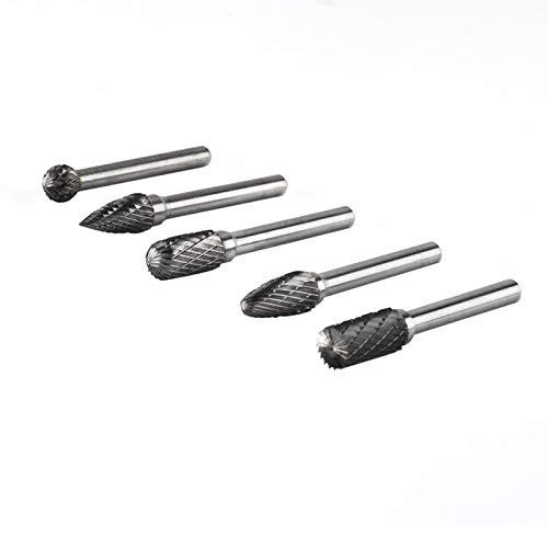 5-teiliger Doppelkorn-Hartmetall-Rotationsfeilen-Schleifkopf aus Wolframstahl mit 10-mm-Kopf und 6-mm-Griff-Rotationsschneider-Bits-Kit