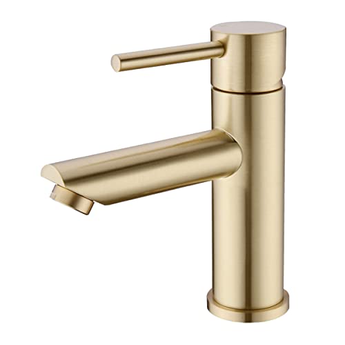 TRUSTMI Grifos de lavabo para baño de latón Grifo mezclador para montaje en cubierta, Oro cepillado Cover
