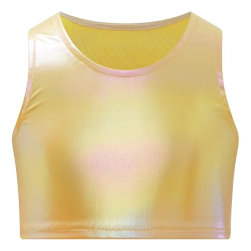 JanJean Little Kids Girls Shiny Metallic Ballet Dance Tops Sleeveless Athletic Tees for Sports Activewear Yellow 11-14 Years