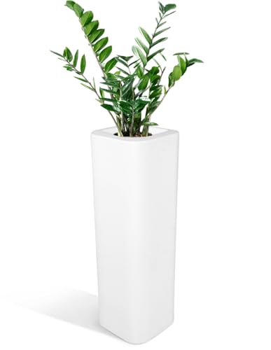 Kloris Pot à Fleurs Haut Cache-Pot Colonne carrée Mod. Candy cm 30 x 30 x 90 h polyéthylène Blanc Profondeur 24 cm