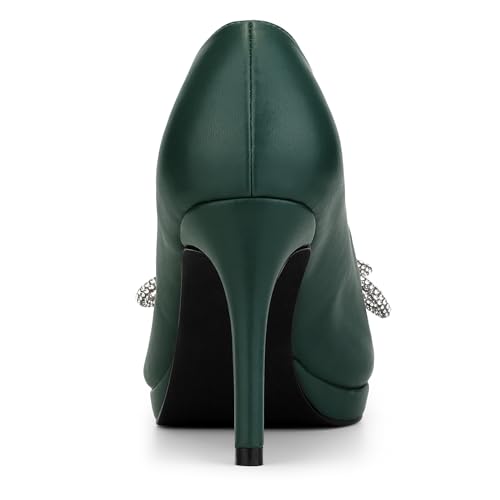 Allegra K Women's Pump Stiletto Heel Platform Rhinestone Bow Pointed Toe Pumps4