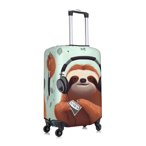 funny Cute Animal Sloth Music Luggage Cover Washable Stretch Suitcase Protector Anti-Scratch Travel Luggage Sleeve Elastic Baggage Cover Fits 18-32 Inch3