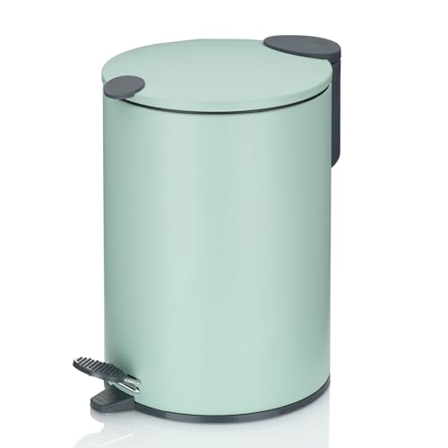 kela Seau à cosmétiques 3l vert mat, couvercle Silent-Close, poubelle à pédale salle de bains MATS, poubelle de salle de bains avec seau intérieur et anse...