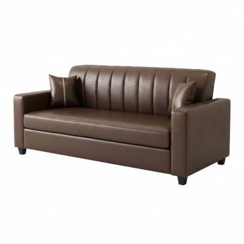 Image of FURNY Cosmos 3 Seater Leatherette Sofa Set (Brown) Premium Finish | Durable Comfort | Ideal for Living Room