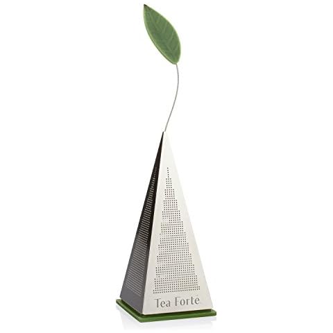 Tea Forte Icon Stainless Steel Loose Leaf Tea Infuser, Extra Fine Strainer with Silicone Leaf and Base Cover