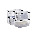 Iris Ohyama, Boîtes, Organisateur de rangement plastique, Lot de 4, 50 L, Empilables, Poignées ergonomiques, Solide, Multi-usage, Hermétique, Chambre, Salon, Bureau - DDAT-L - Transparent