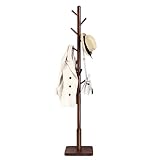 VASAGLE Solid Wood Coat Rack, Wood Hall Tree, Coat Rack Stand with 8 Hooks, Stable Square Base, 3 Height Options, for Living Room, Bedroom, Home Office, Dark Walnut URCR010W01