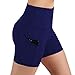 WOZOW Pantalon de Yoga de Course à Taille Haute pour Femmes Short Cycliste en Coton - Sport/décontracté - Legging Court (W-Marine,M)
