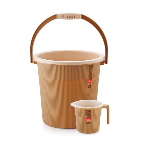 Image of Modern Heavy Plastic Bathroom Set Of 2 - 20L Bucket & 1L Mug Combo, Pastel Brown