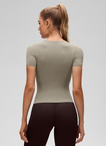 Image of CRZ YOGA Softembrace High Neck T-Shirt | Workout, Ultra Soft, Tight Fit, Waist Length, Short Sleeve Tops for Women