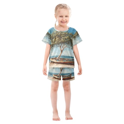 ALAZA Topical Tree Boat Beach Pajama Set Short Sleeve Sleepwear Soft Lounge Nightwear3