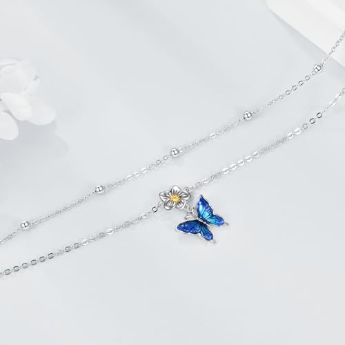 Image of YAFEINI Anklet Bracelets for Women Girls Sterling Silver Hummingbird /Dragonfly /Butterfly Link Chain Anklets Jewelry Gifts