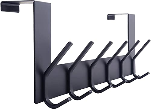 Gancho para puerta para colgar - Gancho para puerta con 6 ganchos, perchero de puerta para colgar sin taladrar, pasillo y dormitorio (grosores de puerta hasta 4 - 4.5 cm), color negro Cover