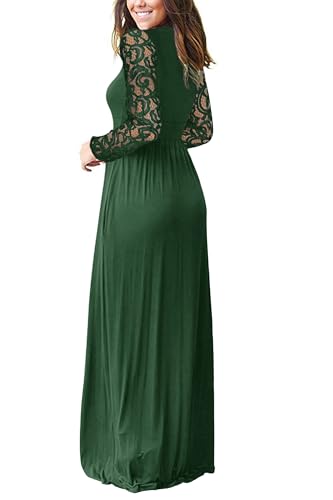 Image of AUSELILY Womens Long Sleeve Maxi Dress 2026 Fall Lace Long Sleeve Dress V Neck Wrap Waist Long Dresses with Pockets