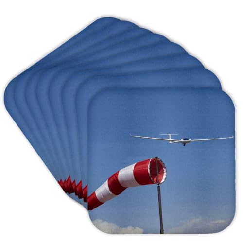 3dRose Glider, Wind Sock, Aviation, Airport, Santiago, Chile - SA05 DWA0059 - David Wall Set of 8 Coasters - Cork