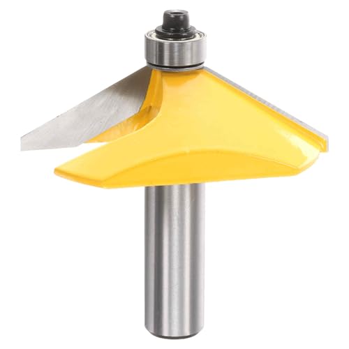 Image of HARFINGTON 60 Degree Chamfer Router Bit 1 /2 Inch Shank 0.7 inch Cutting Length Carbide Tip with Bearing for Woodworking Milling Cutter Tool, Yellow