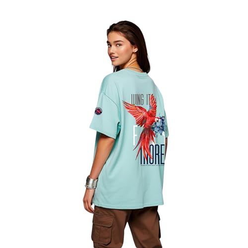 Image of Wing It Oversized T-Shirt - Mint Green, Premium Cotton, Bold Back Graphic, Chill with Wild Energy