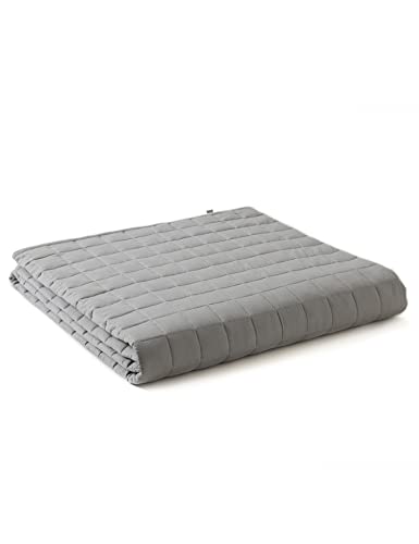 YnM 25lbs Weighted Blanket for Adults, Cotton Heavy Bed Throw Blanket with Cooling Glass Beads for All Season Use, Ideal for One Person of 240lbs (60x80 Inches, Queen Bed, Light Grey)