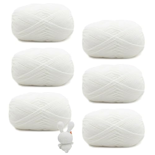 Häkelgarn, 6 Stück Weiß Wolle zum Häkeln, Strick und Häkelgarn, 50g Handstrickgarn Baumwollgarn, Handstrickgarn Set, Sowohl für Anfänger als Auch für Erfahrene Häkler Geeignet(Acrylgarn)