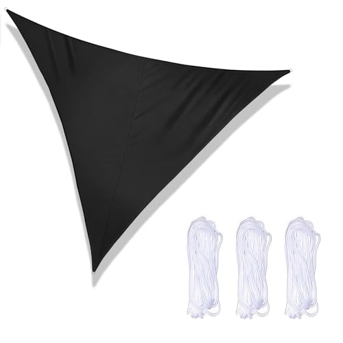 Toldo triangular impermeable de 2 x 2 x 2 m, toldo de jardín, cubierta de tela para patio con 3 cuerdas fijas para patio al aire libre, jardín, patio trasero (negro)