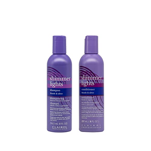 Clairol Professional Shimmer Lights Shampoo & Conditioner for Neutralizing Brassy Tones with Refreshing Blonde Hair Results, 8 fl oz, BUNDLE*