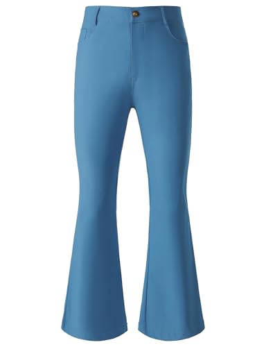 JOGAL Mens Bell Bottom Pants 70s Disco Outfits Slim Fit Retro Flared Trousers LightBlue Large