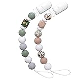 Pacifier Clip for Boys and Girls, MCGMITT Silicone Beads Paci Clips Baby Binky Holder Teething Relief Teethers, 2 Pack Shower Gift (Camo+Leopard Printed)