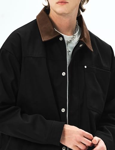 Men's Lightweight Jackets Full Zip Casual Barn Jacket Cotton Workwear Coat Fall Outwear with Pockets4