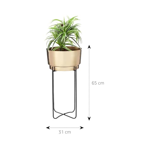 Image of amazon basics Planter Flower Pot with Stand | for Home Decor | (Medium) (Antique Gold and Copper Finish)