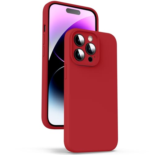 Supdeal Liquid Silicone Case for iPhone 14 Pro [True Liquid Silicone] [Anti Fingerprint] 4 Layer Phone Case Protective Cover Full Coverage Around Camera & Built-in Microfiber 6.1 Red
