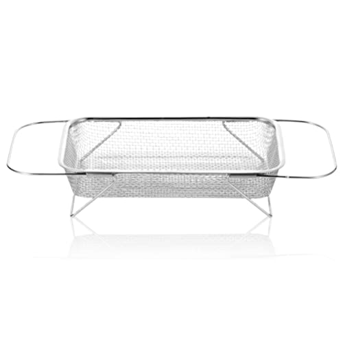Cesta de colador de fregadero de acero inoxidable, cesta de drenaje de cocina expandible para enjuagar frutas, verduras, cesta de malla fina para cocina Cover