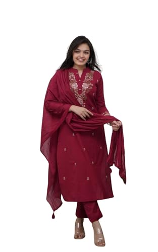 Dernier Pantalon Kurti Festif avec Broderie Fleurs en Coton Fluide KESUDI