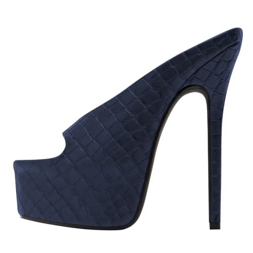 FSJ Women Platform High Stiletto Heels Open Toe Slip On Sandals Embossed Crocodile Effect Pumps Shoes for Sexy Dress Wedding Party Club Size 4-16 US2