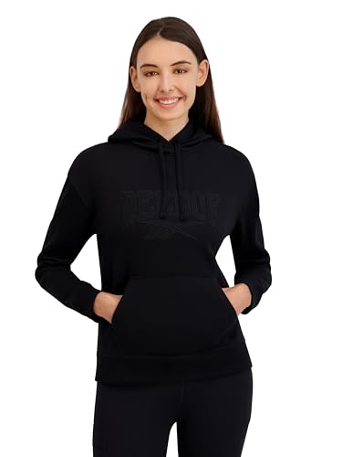 Reebok Women's Satin Applique Graphic Hooded Sweatshirt, Black, Medium