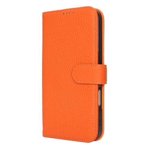 Zouzt Case for iPhone 16 6.1" Genuine Leather Wallet Case with 4 Card Slot, RFID Blocking Card Holder Magnetic Flip Folio Kickstand Shockproof Phone Cover Women Men for iPhone 16 - Orange - Image 8