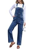 luvamia Baggy Denim Overalls for Women Stretchy Straight Wide Leg Bib Adjustable Strap Dungaree Jeans Jumpsuit for Women Loose Fit Casual Overall Classic Blue Size Medium US Size 8-10