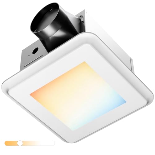 Amico Bathroom Exhaust Fan with Light, 80 CFM, 0.9 Sones, 1000LM, 5CCT, Easy Install, Ceiling Mount Shower Bathroom Fan, Adjustable Exhaust Vent with light, UL Certified