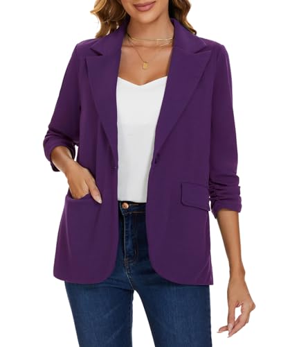 MINTLIMIT Womens Blazer 3/4 Sleeve Lapel Collar Business Work Blazers Button Front Casual Jackets with Pockets4