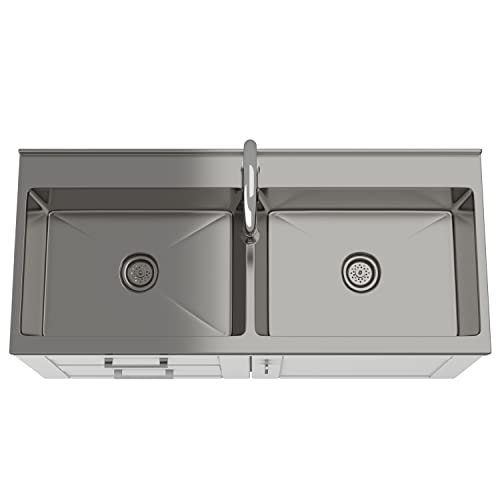Image of SIMPLIHOME Modern Wide Shaker 46 inch Wide Stainless Steel Sink Laundry Cabinet