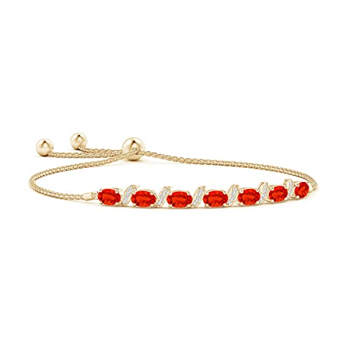 Angara Natural Fire Opal Bolo Style Adjustable Bracelet For Women, Girls In 14K Yellow Gold (Grade - Aaaa | 6X4Mm) | October Birthstone Jewelry Gift For Her | Wedding Anniversary #TOP29