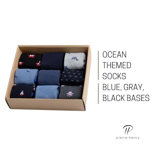 Pierre Henry Over the Calf Socks for Men (9 pairs) | Cotton Casual Dress Socks | Long Socks Stays up12+ hr| Size 7-11 |12-162