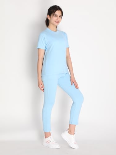 Image of CHKOKKO Casual Co ord Set For Women Stylish Summer Wear Cord Half Sleeves Round Neck Track Suit Coords Travelling Outfit Western Ladies Co ords SkyBlue 3XL