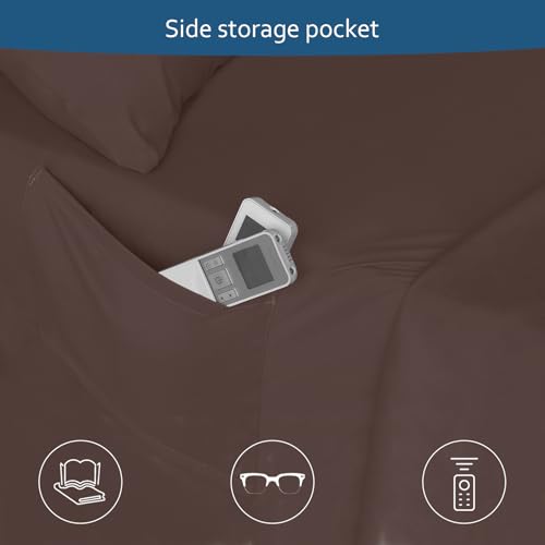 Image of Queen Sheet Set for Air Mattress - Sheets Queen Size Bed Set - 3Pcs Side Storage Pocket Fitted Sheet & Pillowcases Easily Fits 16in to 24in Pillow Top Air Bed Mattress - Brown