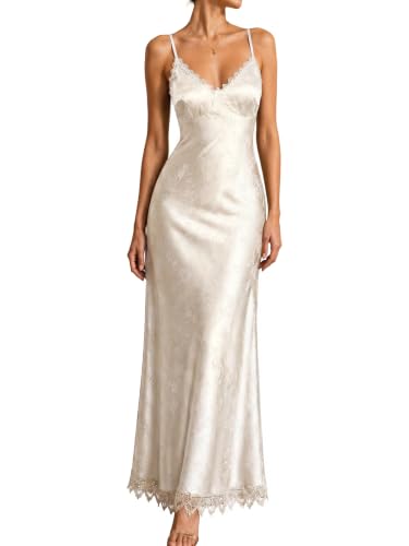 RIHOAS Semi Formal Dresses for Women Corset Satin Maxi Dress Apricot